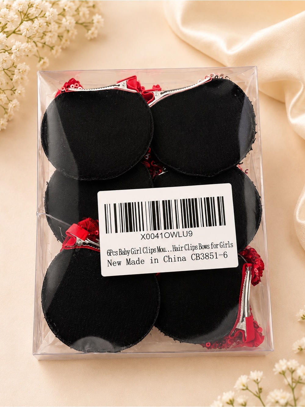 3 Pk Minnie, Mouse Ears Sequin Polkadot Bow Hair Clip Clips - Picture 4 of 4